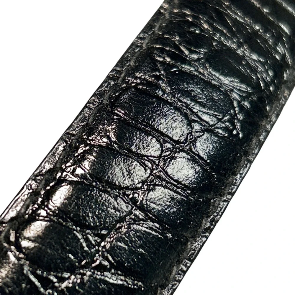 Liz Claiborne Croc Embossed Leather Belt Black Silver‎ Buckle Medium (26